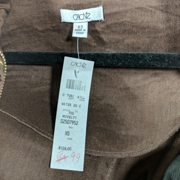 Cache Brown Linen Lightweight Fall Jacket Gold Accents XS Quiet Luxury Rich NWT - Picture 16 of 16